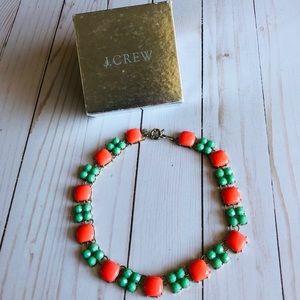 J. Crew Coral Pink and Teal Statement Necklace